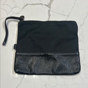 Pistil Black Have We Met? Textured Pouch Wristlet Bag with Leather Accent